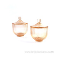 New Arrival Glass Sprayed Colorful Candle Jar Series With RIbbed Decoration And Gold Rim And Knob